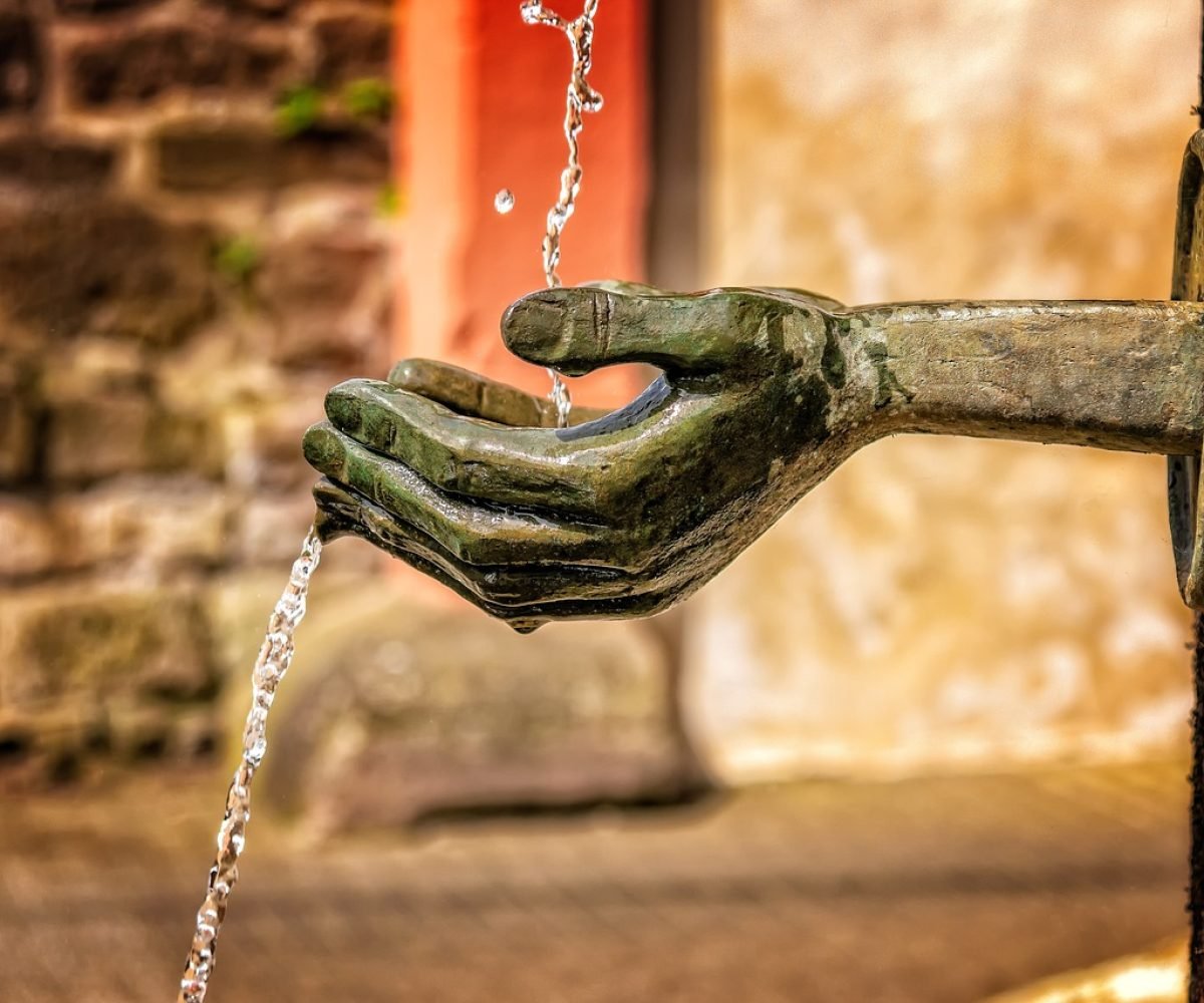 fountain, water, flow